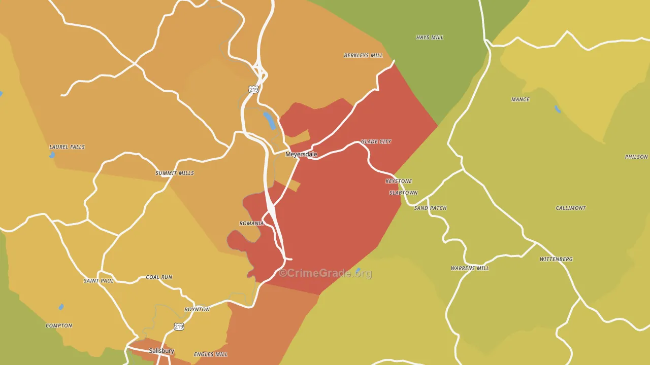 Meyersdale, PA Map of Vandalism Rates