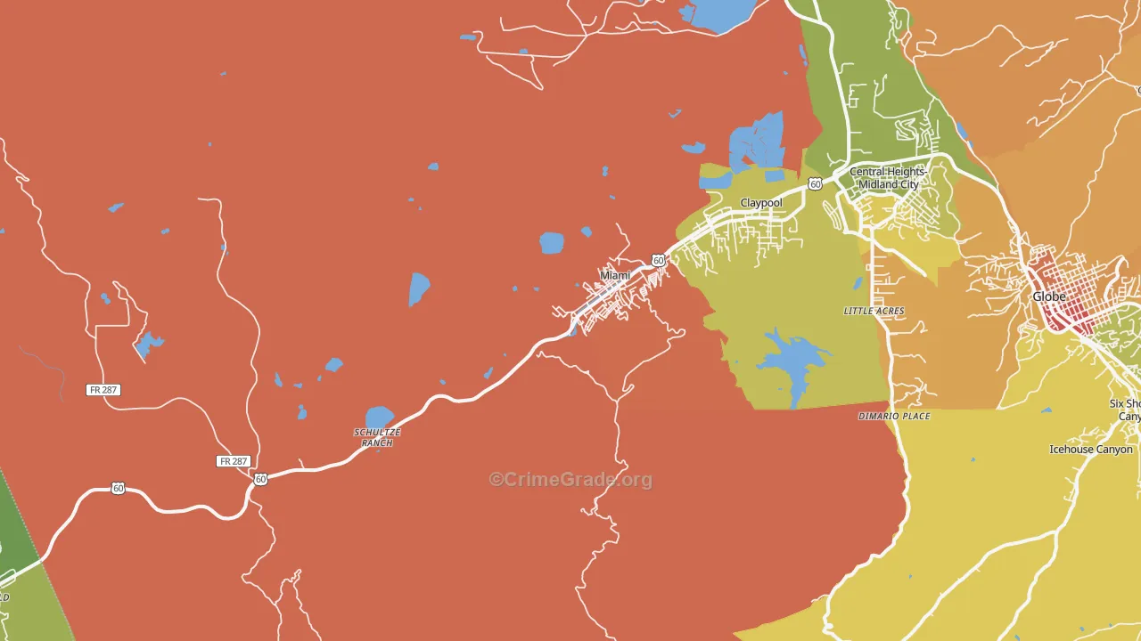 Miami, AZ Map of Vandalism Rates