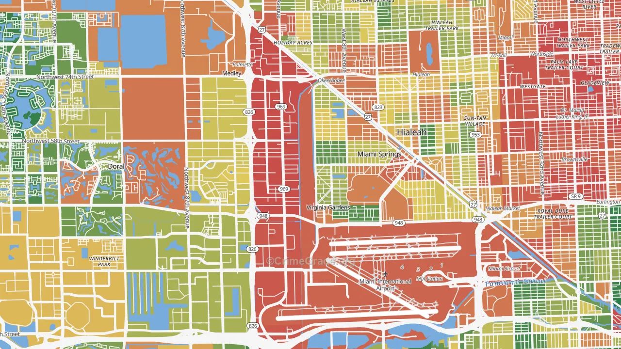 Miami Springs, FL Map of Vandalism Rates