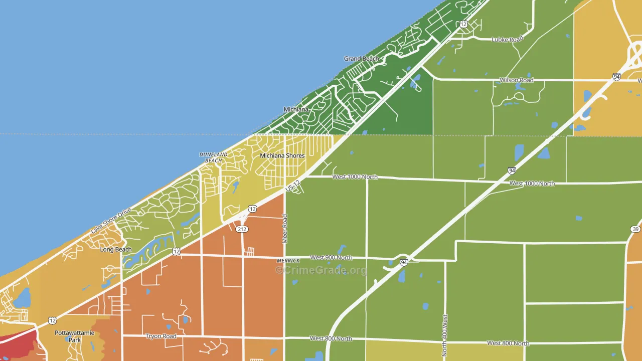 Michiana Shores, IN Map of Vandalism Rates