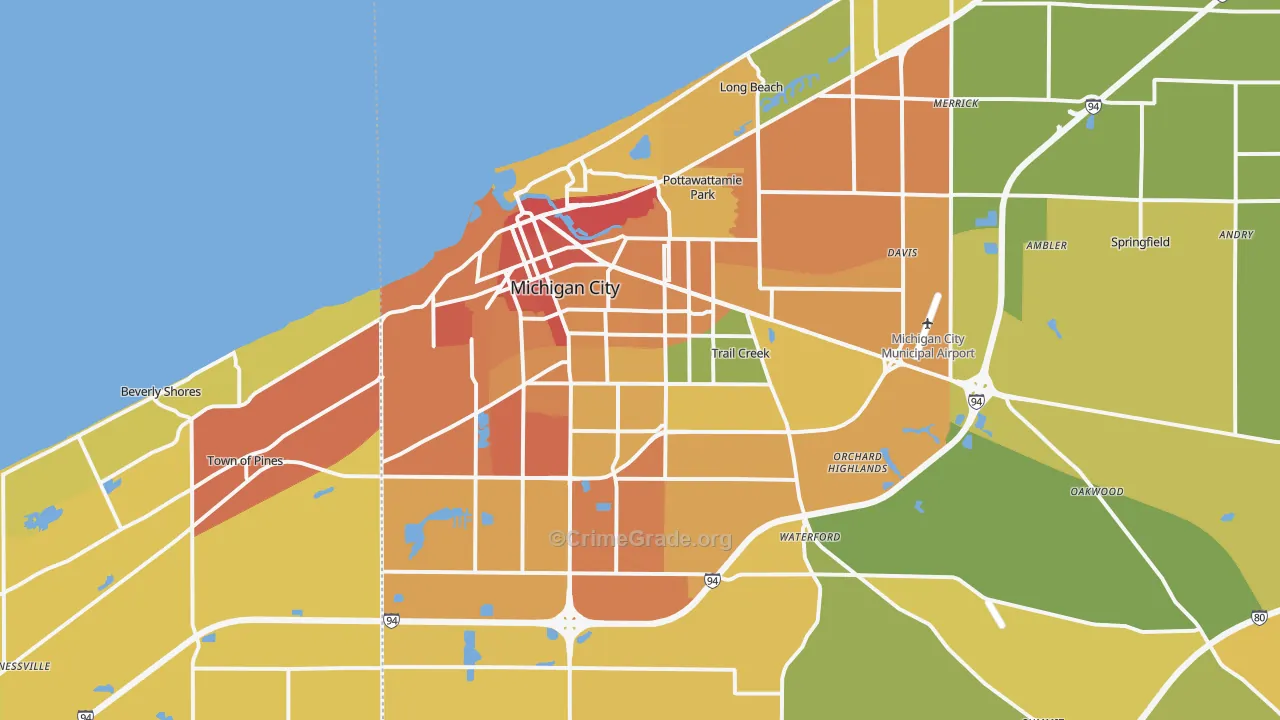 Michigan City, IN Map of Vandalism Rates