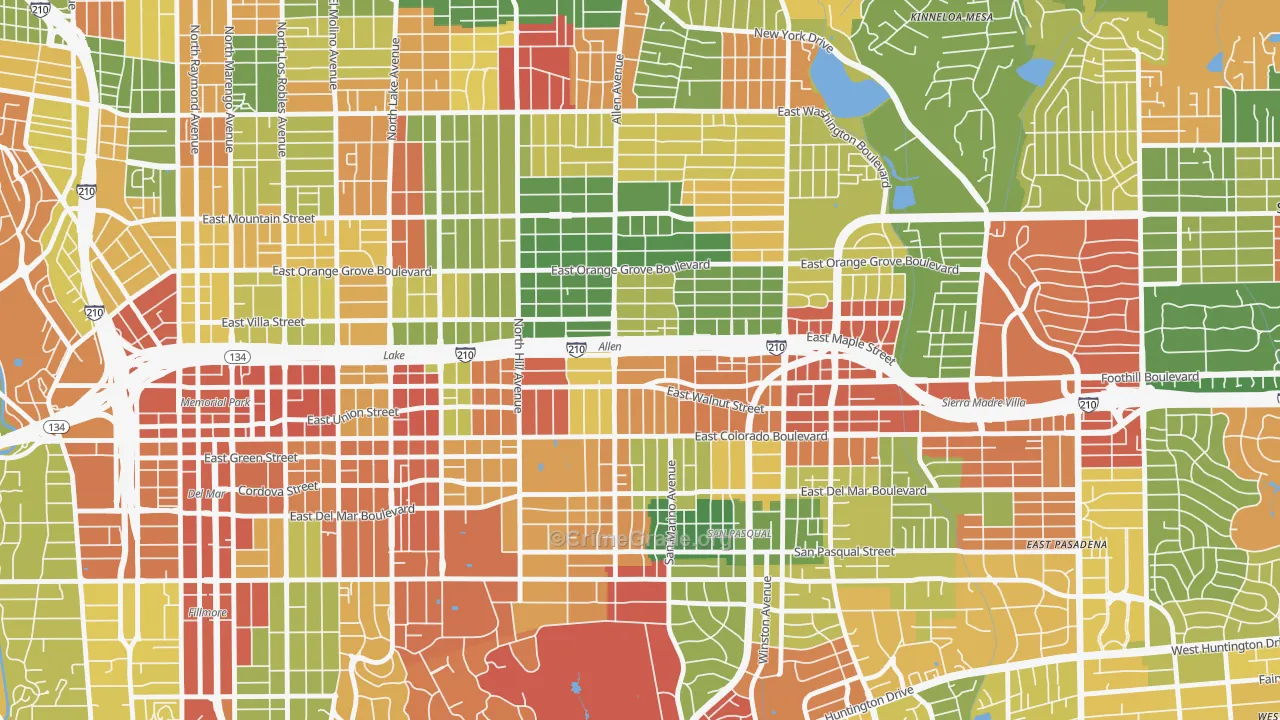Mid Central, Pasadena, CA Map of Vandalism Rates