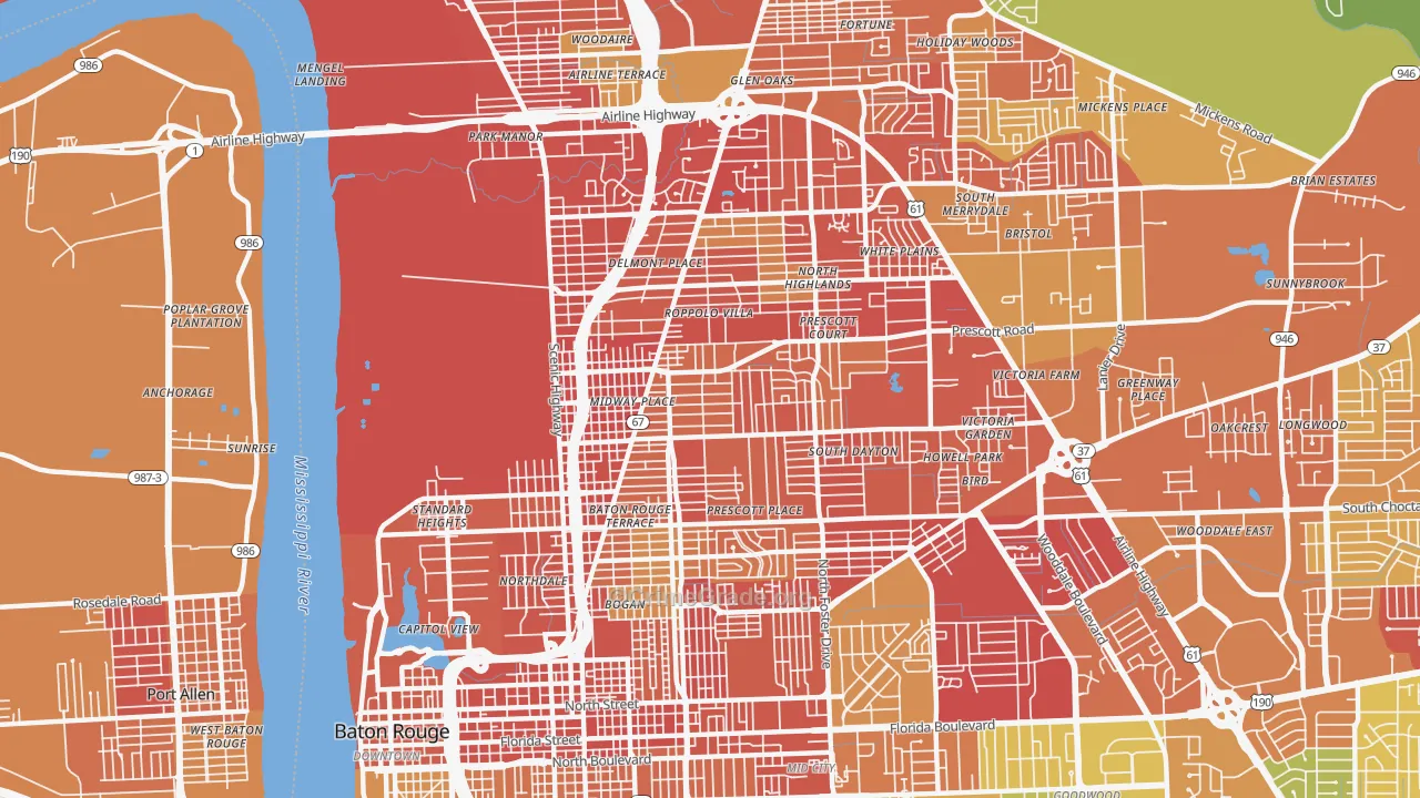 Mid City North, Baton Rouge, LA Map of Vandalism Rates