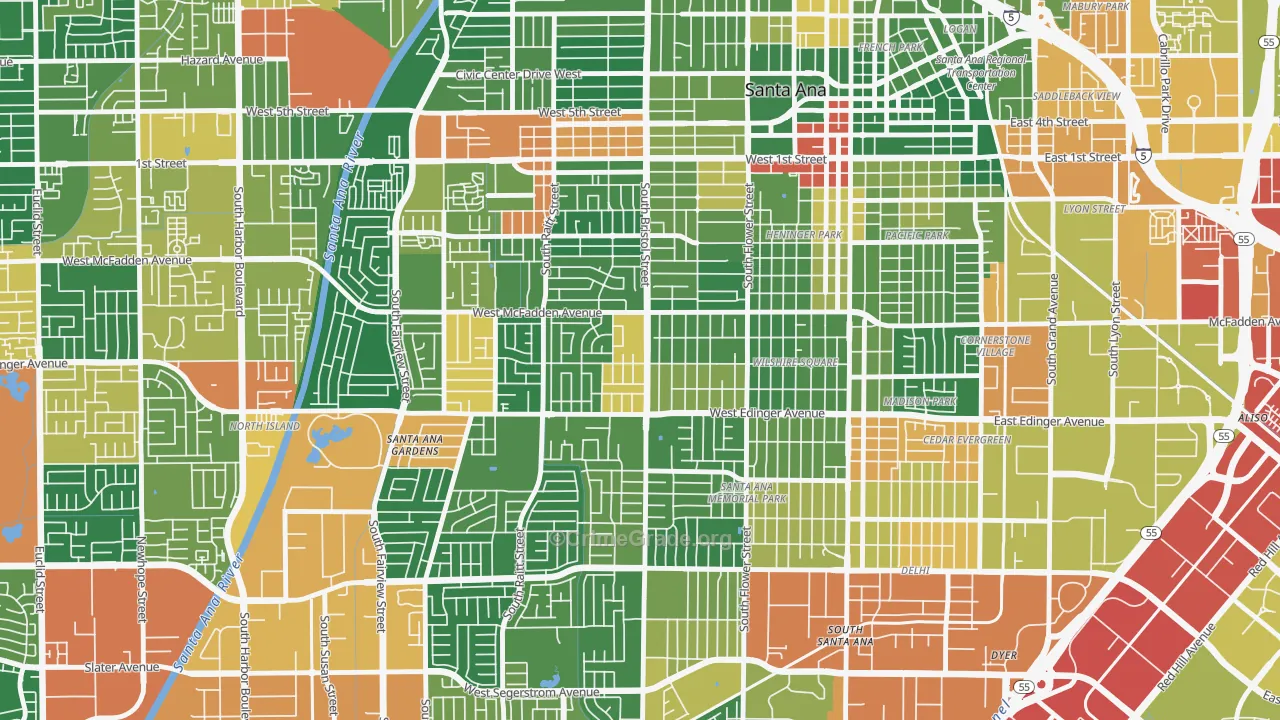 Mid City-Santa Ana, Santa Ana, CA Map of Vandalism Rates