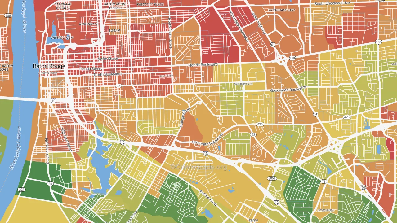 Mid City South, Baton Rouge, LA Map of Vandalism Rates