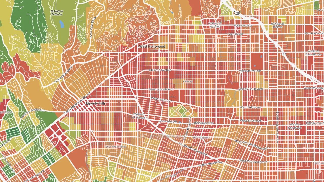 Mid City West, Los Angeles, CA Map of Vandalism Rates