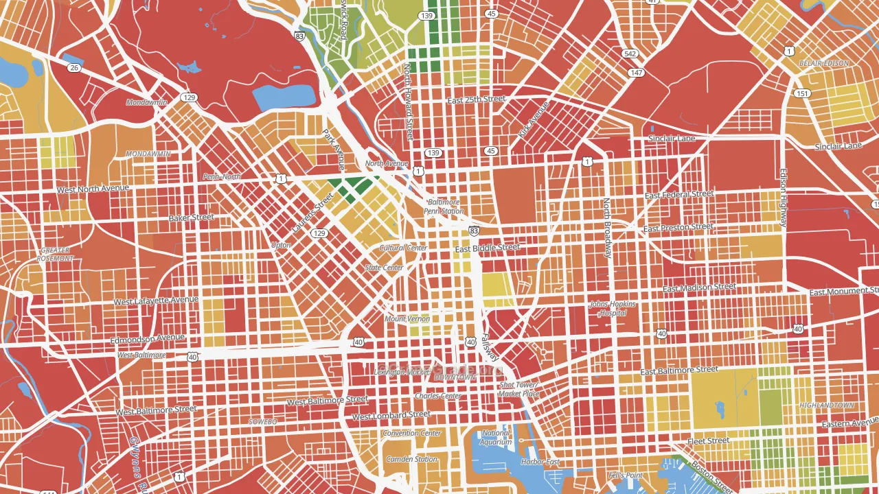 Mid-Town Belvedere, Baltimore, MD Map of Vandalism Rates
