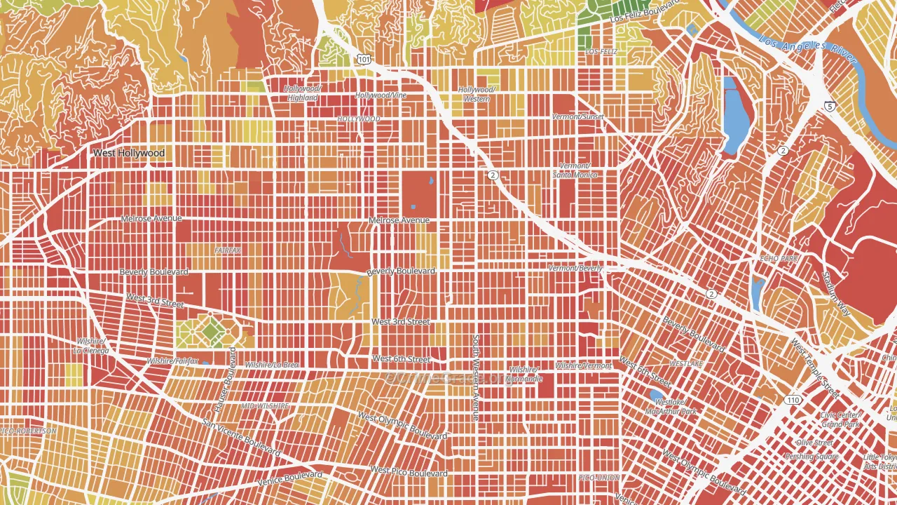 Mid Wilshire, Los Angeles, CA Map of Vandalism Rates
