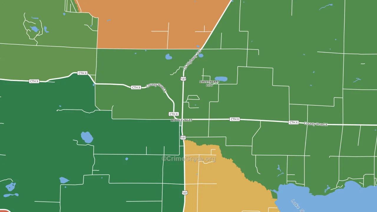 Middle Inlet, WI Map of Vandalism Rates