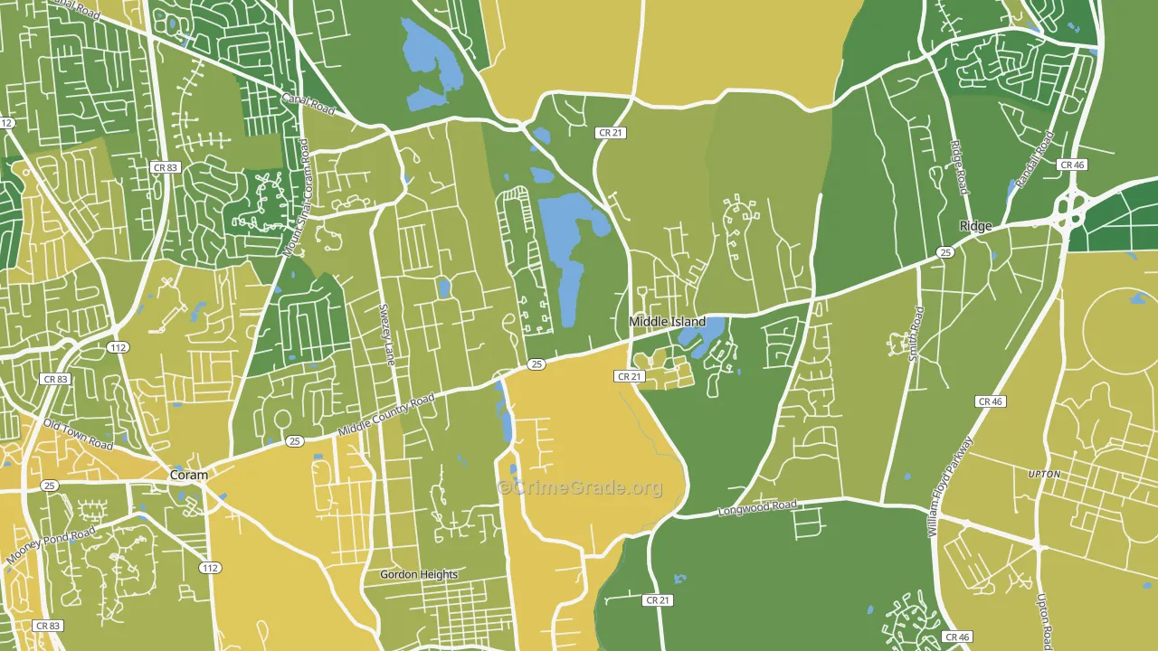 Middle Island, NY Map of Vandalism Rates