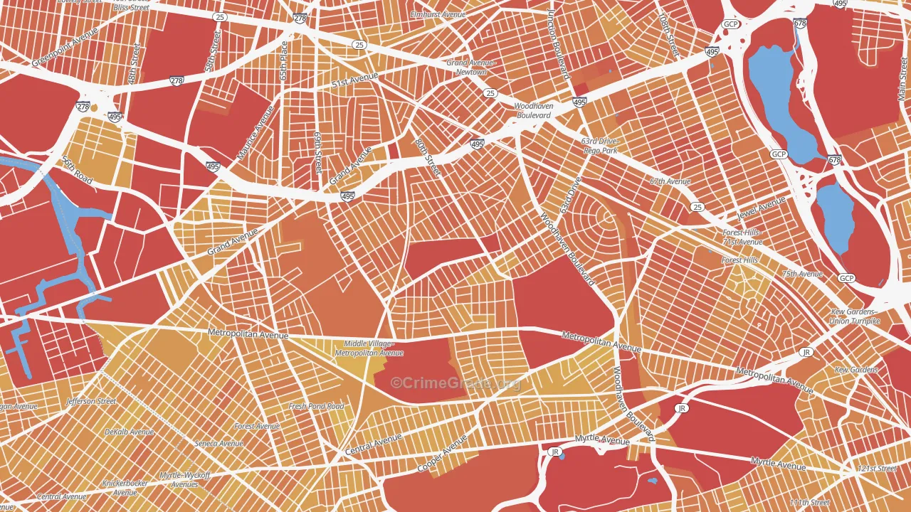 Middle Village, Queens, NY Map of Vandalism Rates