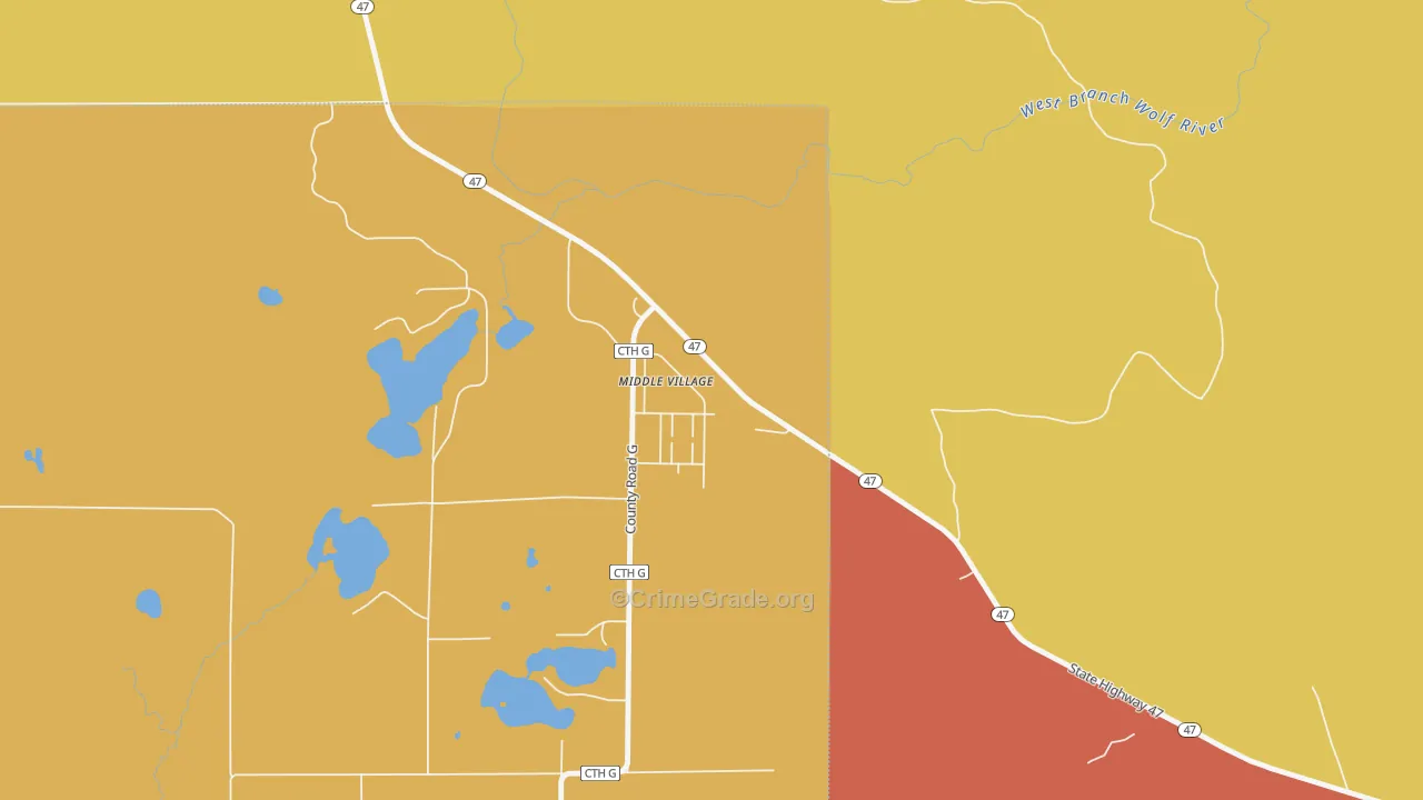 Middle Village, WI Map of Vandalism Rates