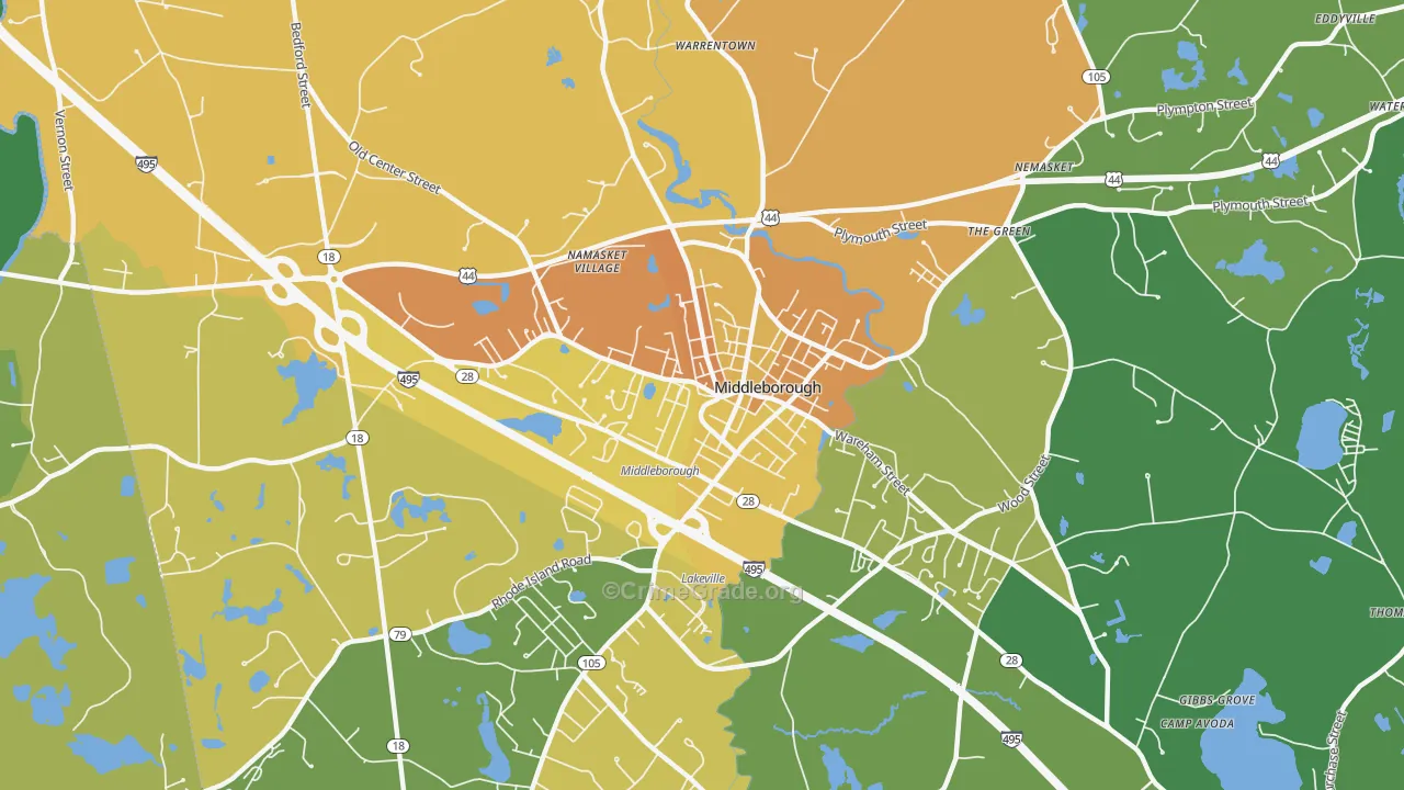 Middleborough Center, MA Map of Vandalism Rates
