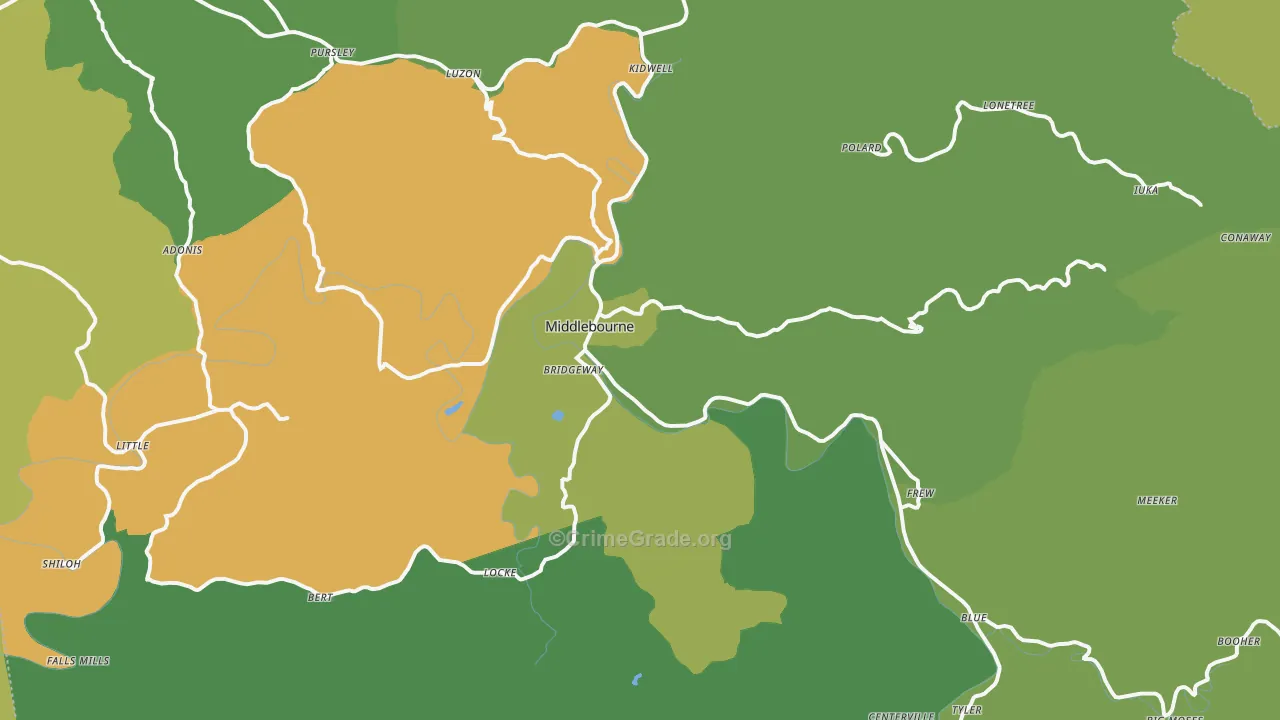 Middlebourne, WV Map of Vandalism Rates