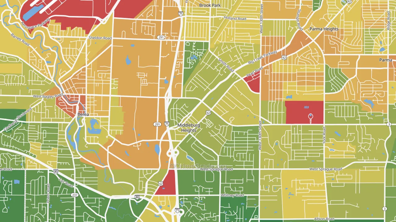 Middleburg Heights, OH Map of Vandalism Rates