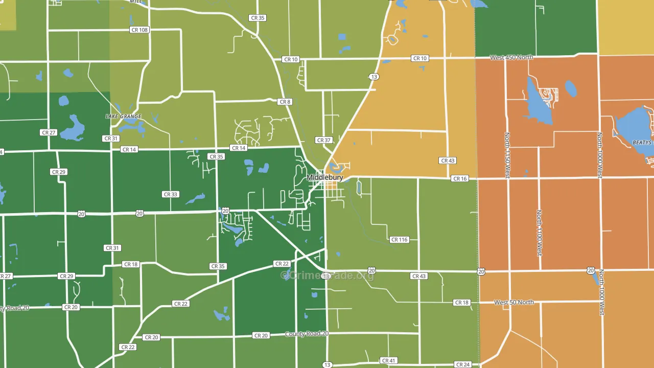 Middlebury, IN Map of Vandalism Rates