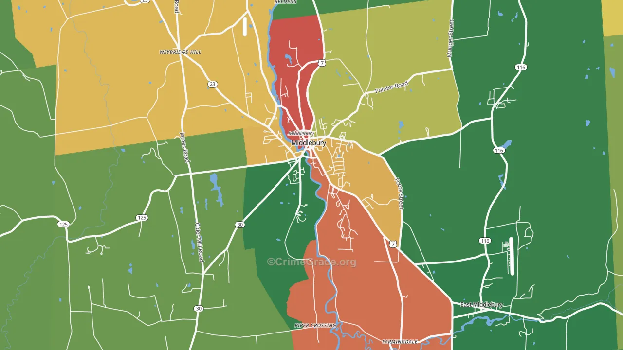 Middlebury, VT Map of Vandalism Rates