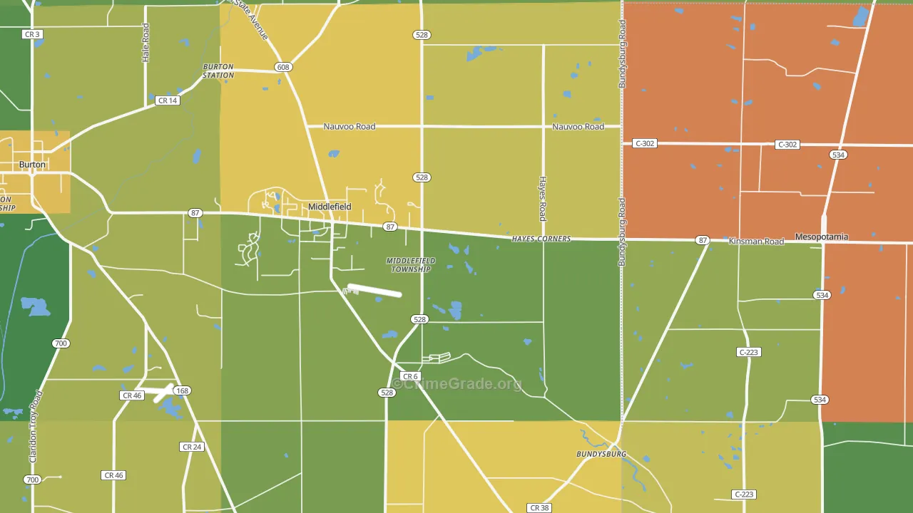 Middlefield, OH Map of Vandalism Rates