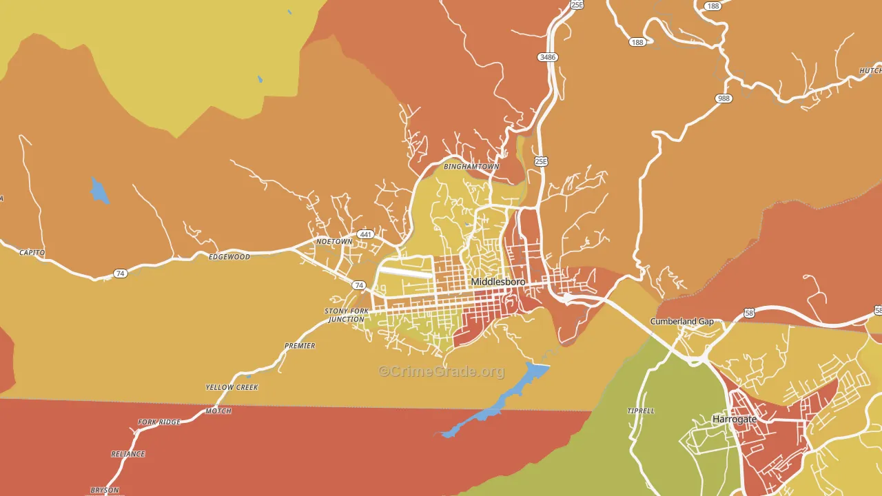 Middlesboro, KY Map of Vandalism Rates