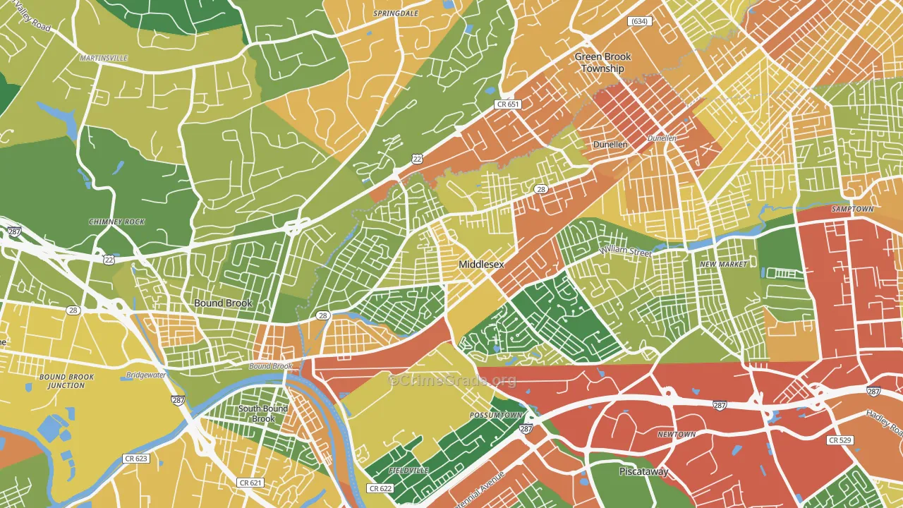 Middlesex, NJ Map of Vandalism Rates