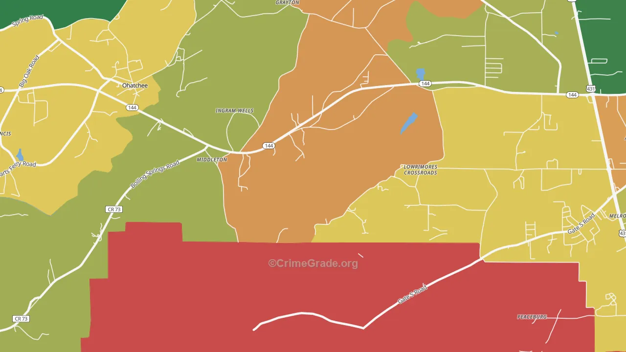Middleton, AL Map of Vandalism Rates