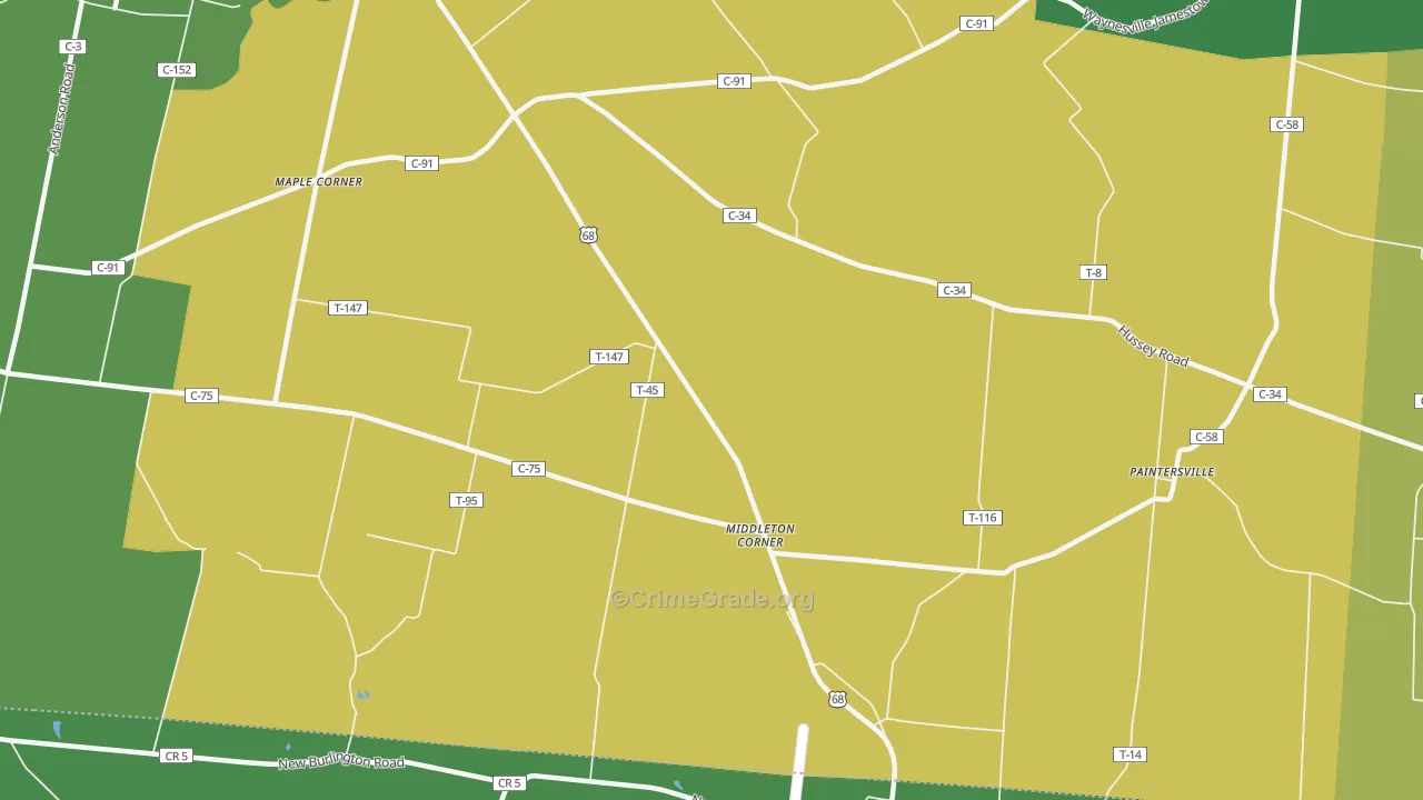 Middleton Corner, OH Map of Vandalism Rates