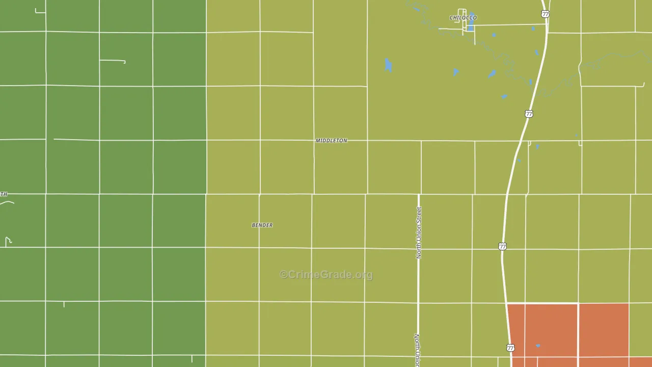 Middleton, OK Map of Vandalism Rates