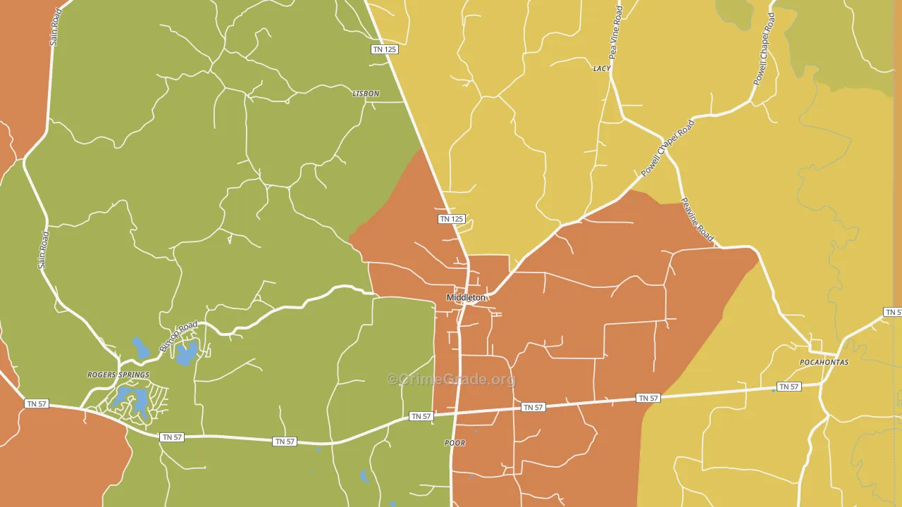 Middleton, TN Map of Vandalism Rates