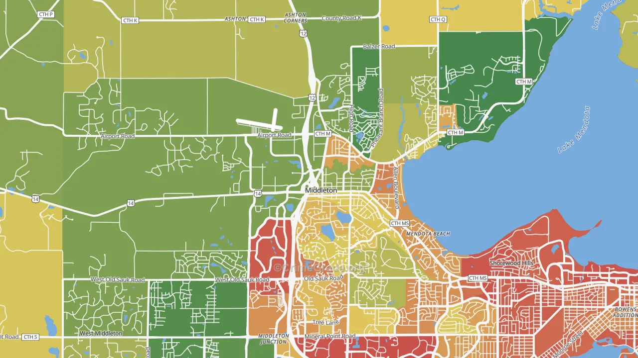 Middleton, WI Map of Vandalism Rates