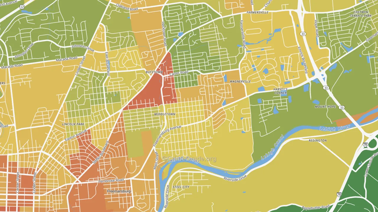 middletown, Bethlehem, PA Map of Vandalism Rates