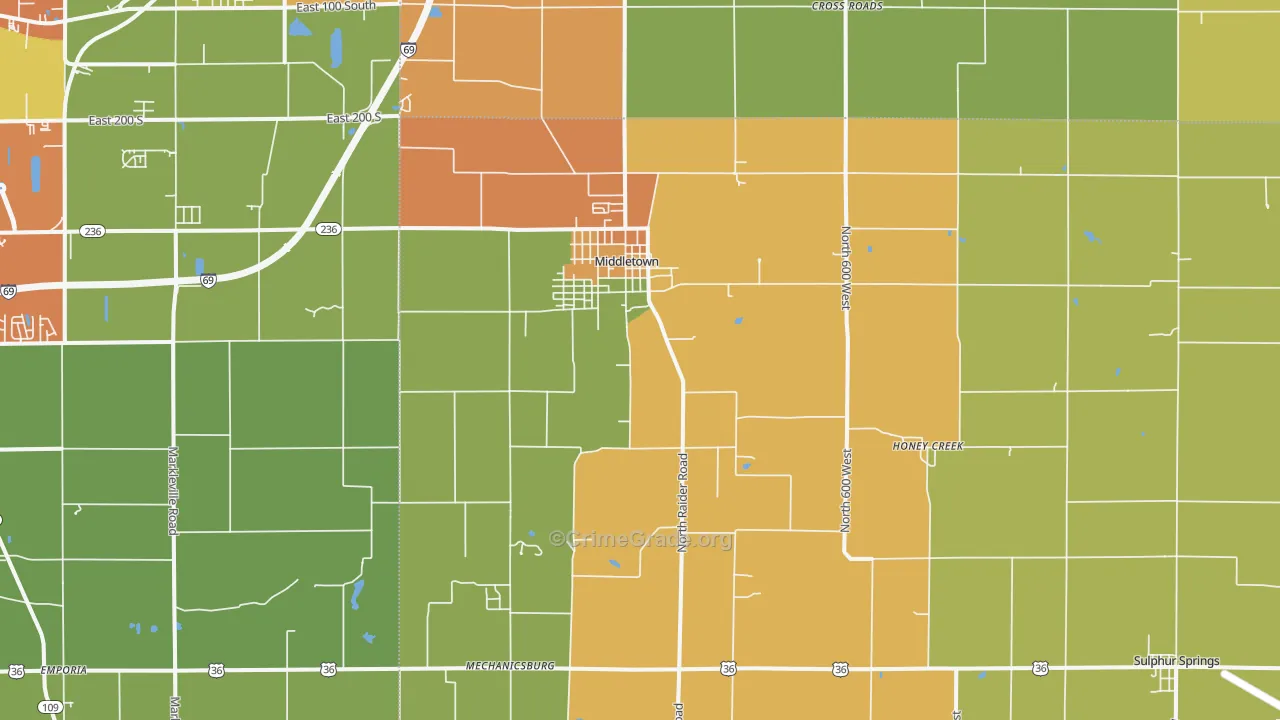 Middletown, IN Map of Vandalism Rates