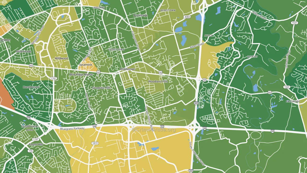 Middletown, KY Map of Vandalism Rates