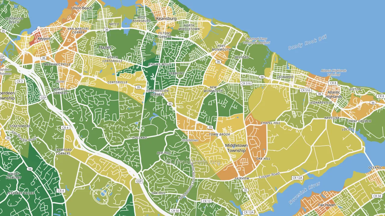 Middletown, NJ Map of Vandalism Rates