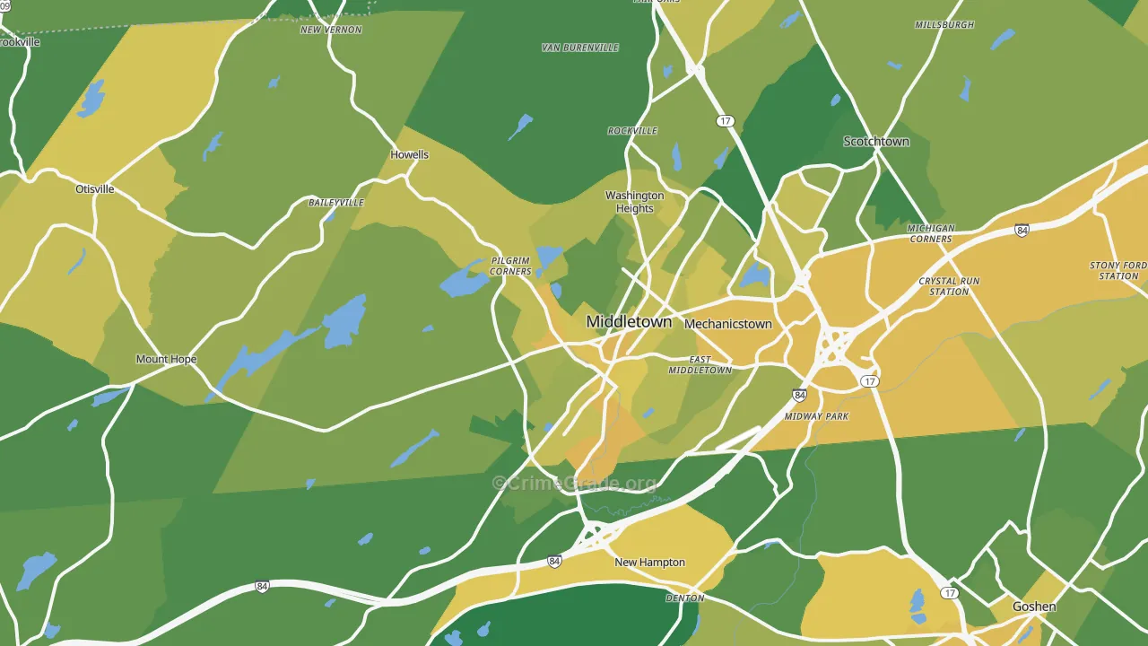 Middletown, NY Map of Vandalism Rates