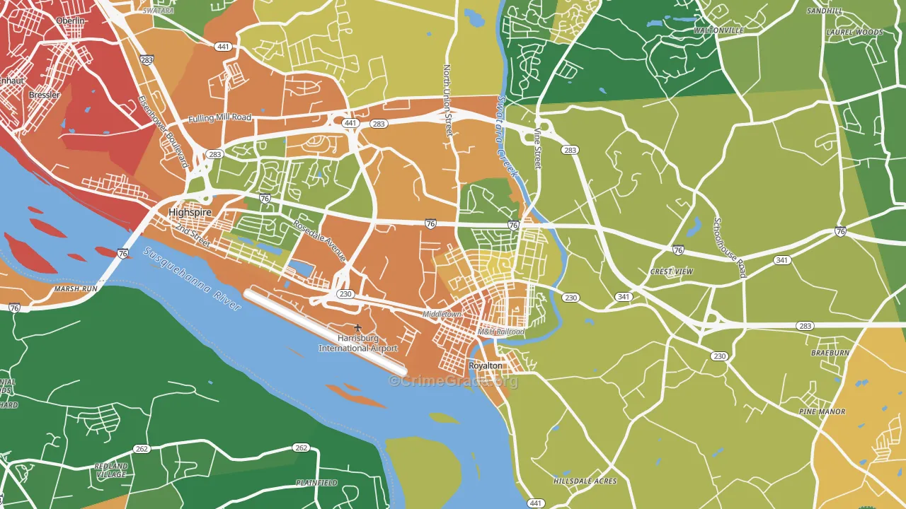 Middletown, PA Map of Vandalism Rates