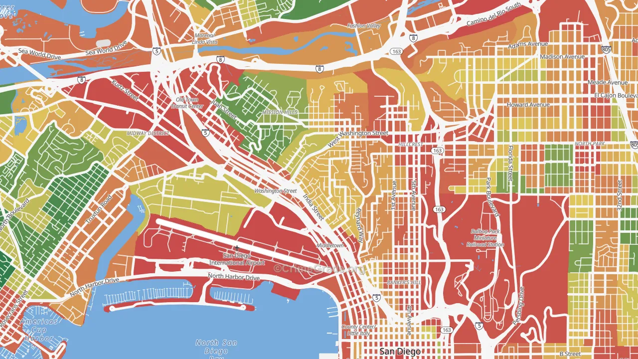 Middletown, San Diego, CA Map of Vandalism Rates