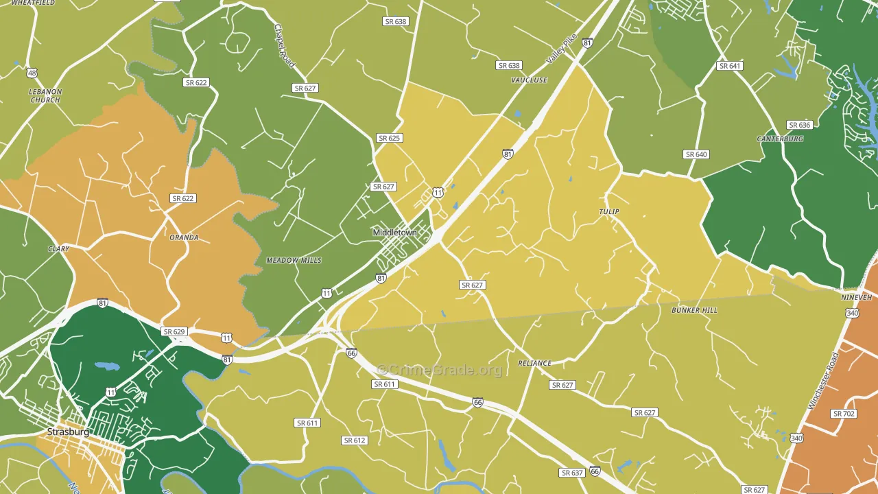 Middletown, VA Map of Vandalism Rates