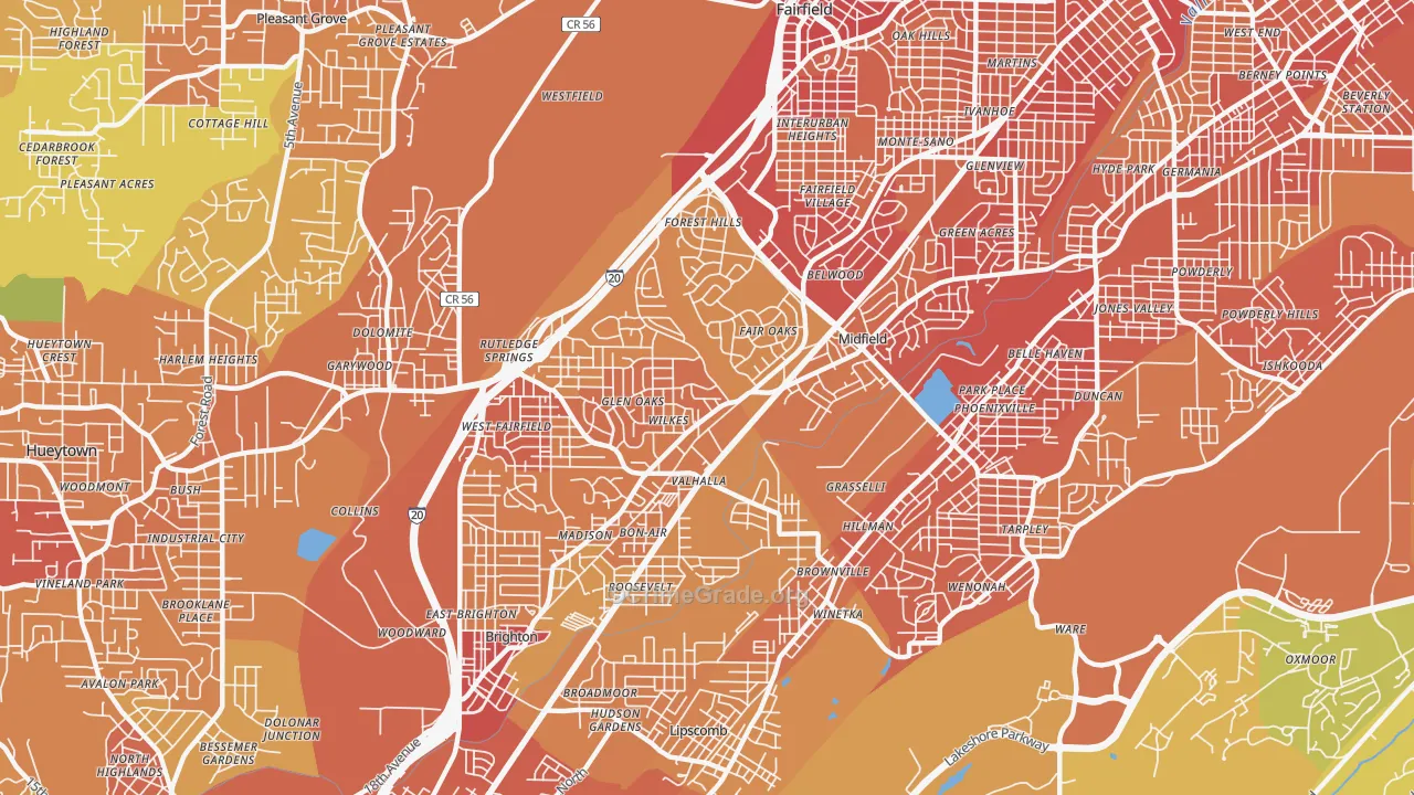 Midfield, AL Map of Vandalism Rates