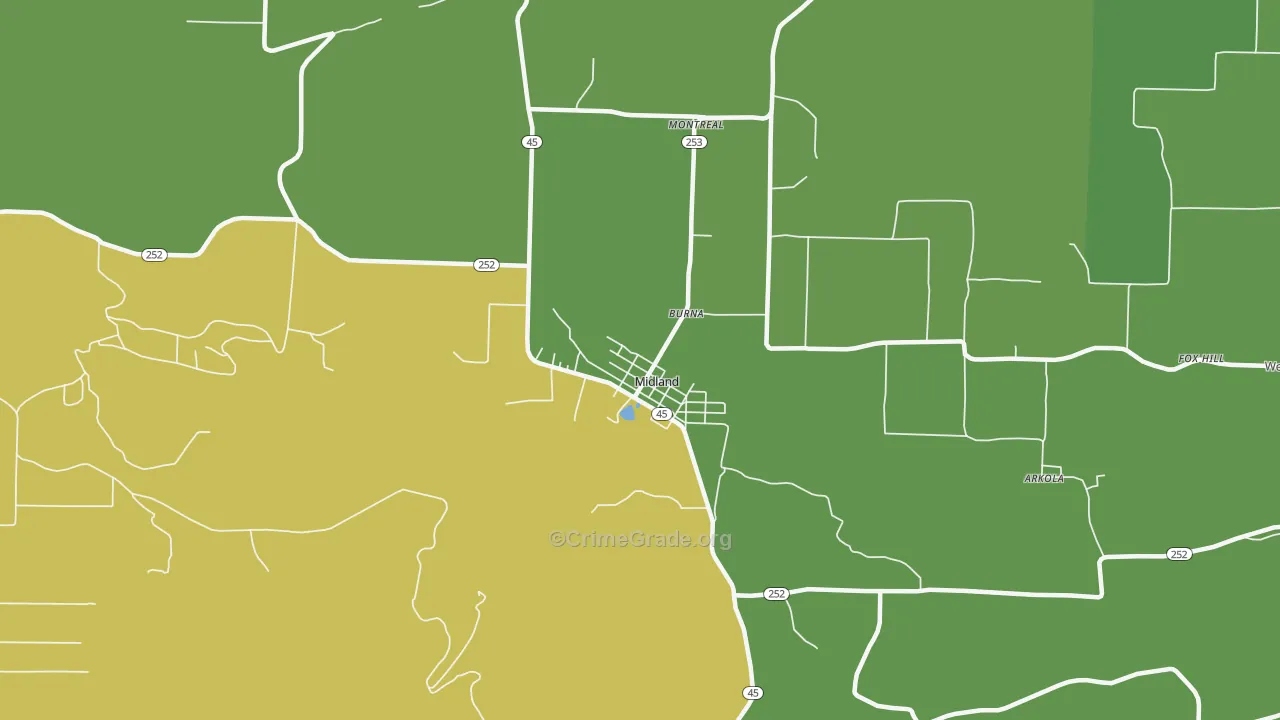 Midland, AR Map of Vandalism Rates
