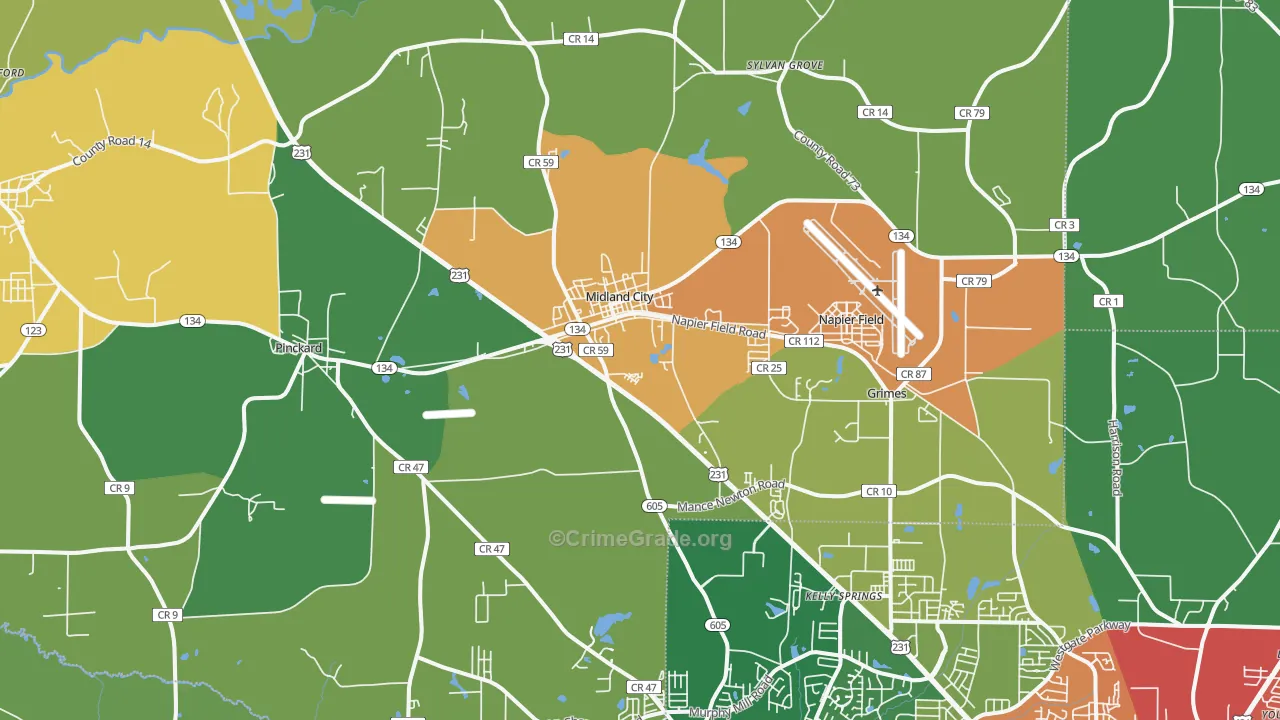 Midland City, AL Map of Vandalism Rates