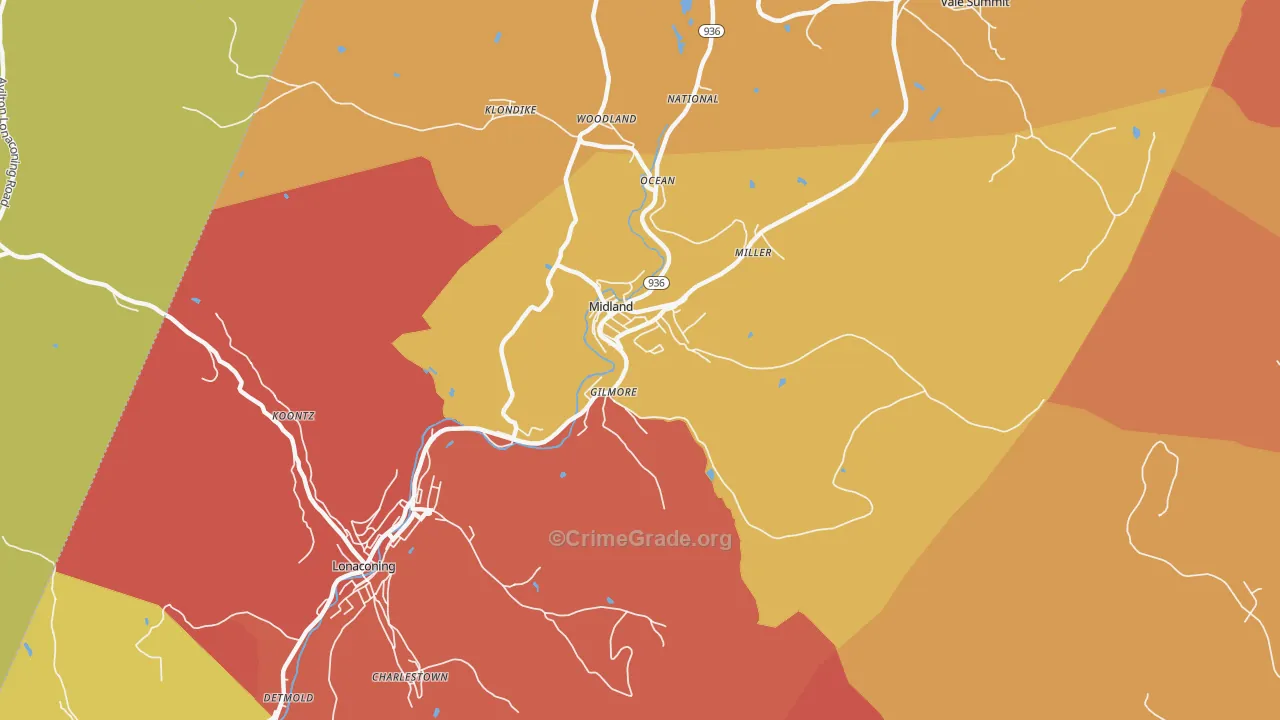Midland, MD Map of Vandalism Rates