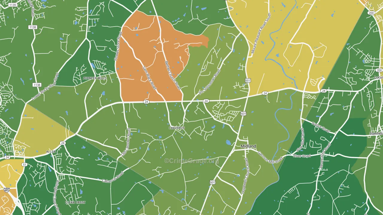 Midland, NC Map of Vandalism Rates