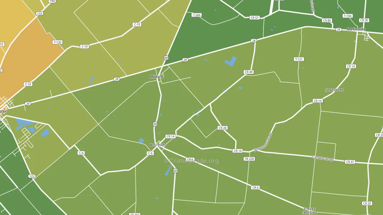 Midland, OH Map of Vandalism Rates