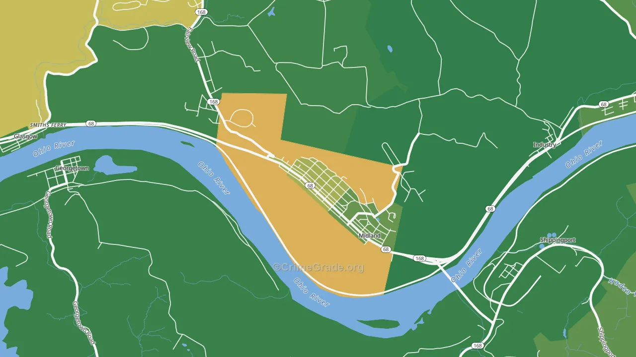 Midland, PA Map of Vandalism Rates