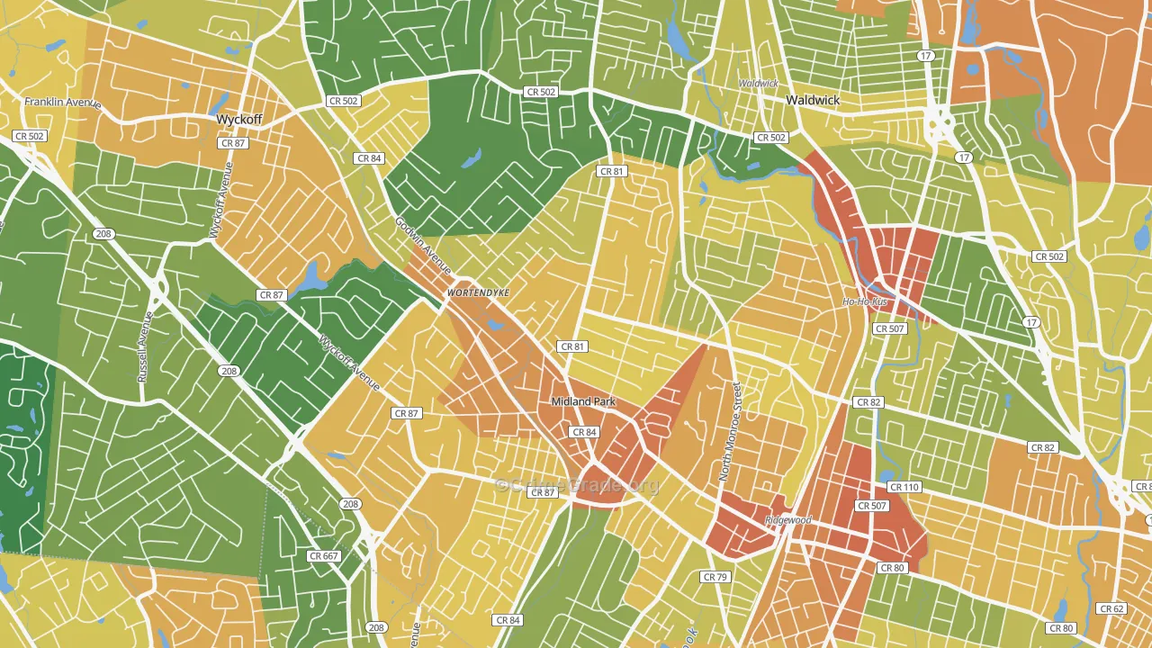 Midland Park, NJ Map of Vandalism Rates