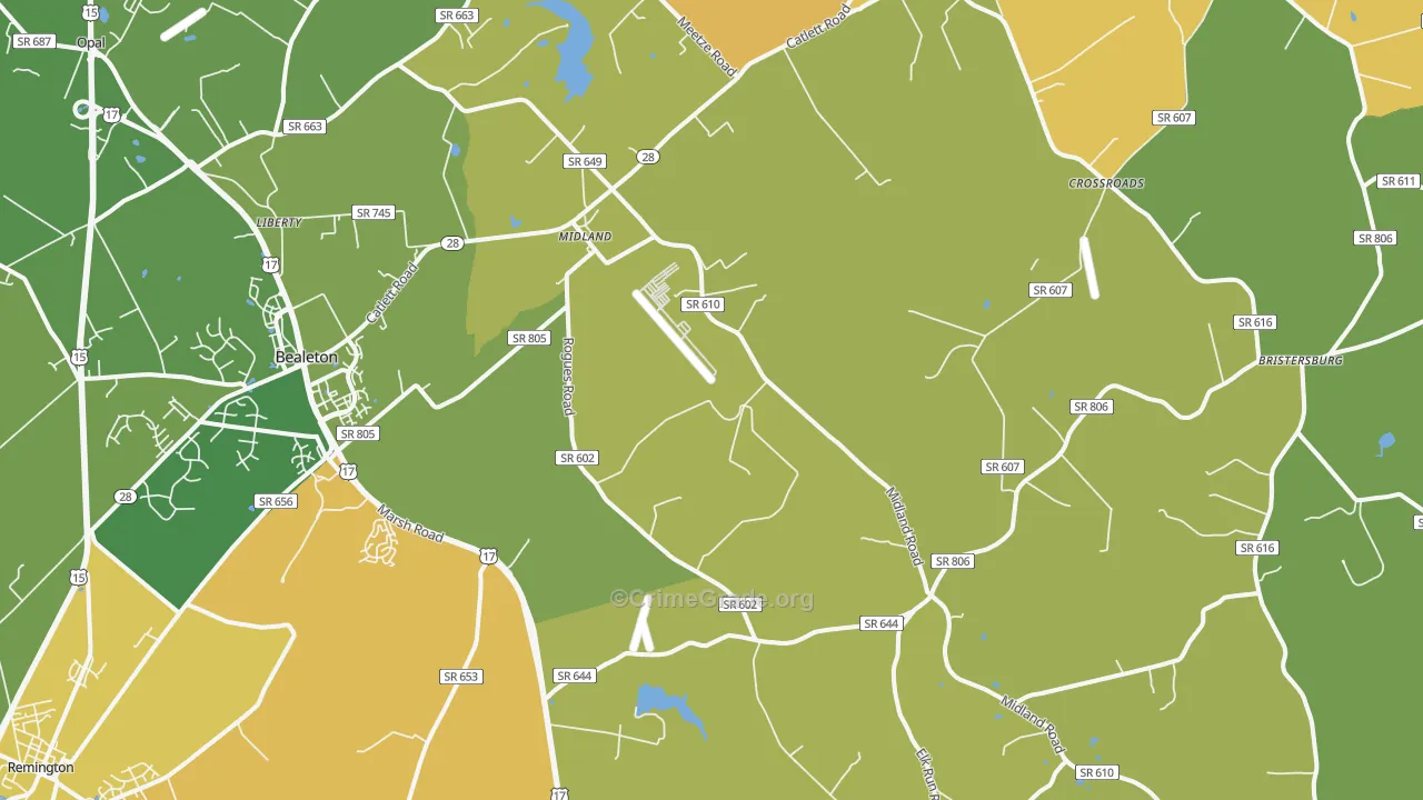 Midland, VA Map of Vandalism Rates