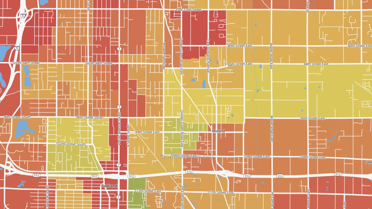 Midland, WA Map of Vandalism Rates