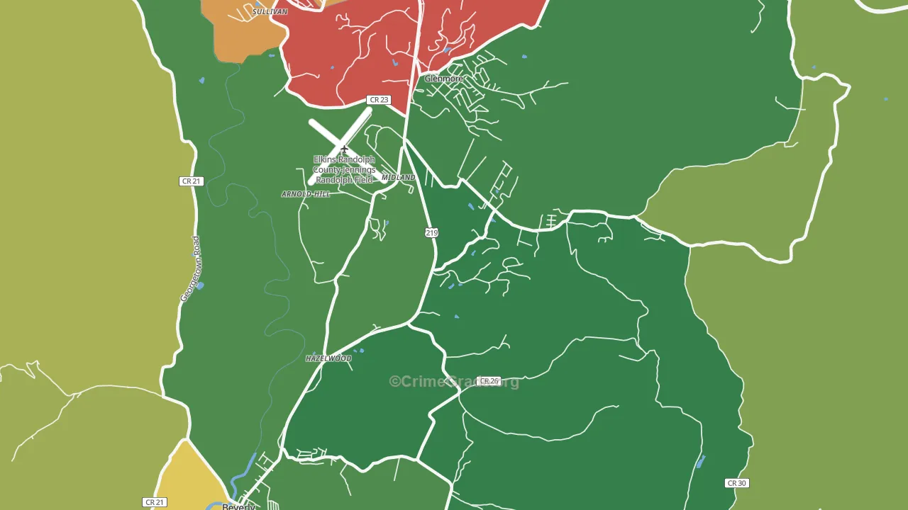Midland, WV Map of Vandalism Rates