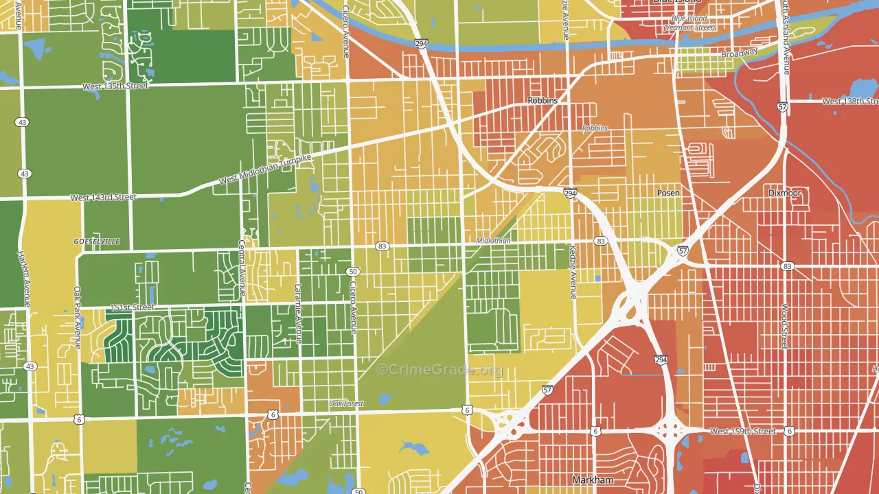Midlothian, IL Map of Vandalism Rates