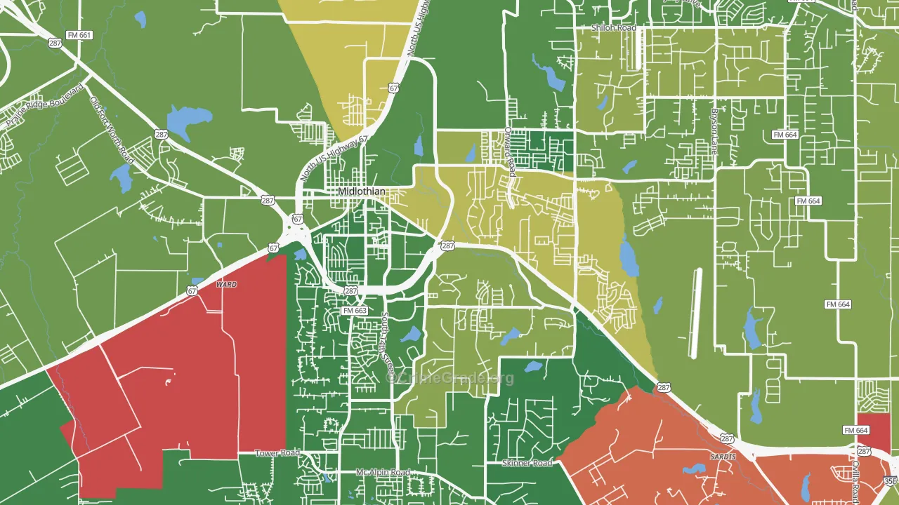 Midlothian, TX Map of Vandalism Rates